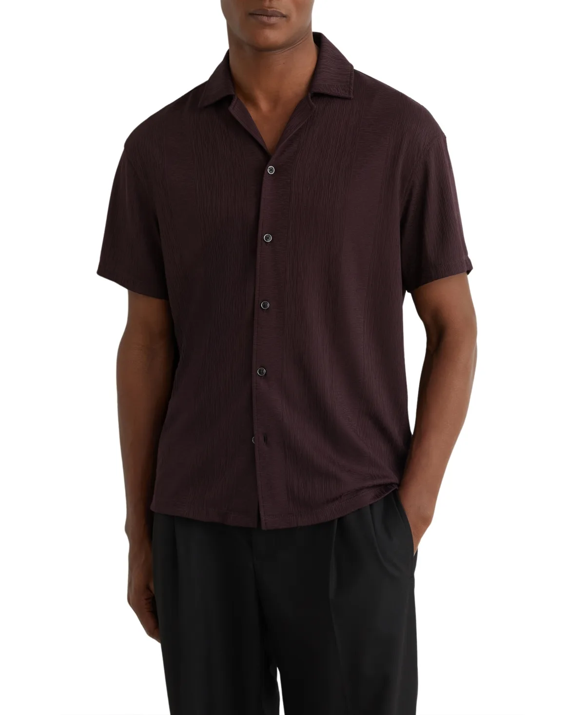 Ando Jacquard-Stripe Cuban-Collar Shirt by Reiss