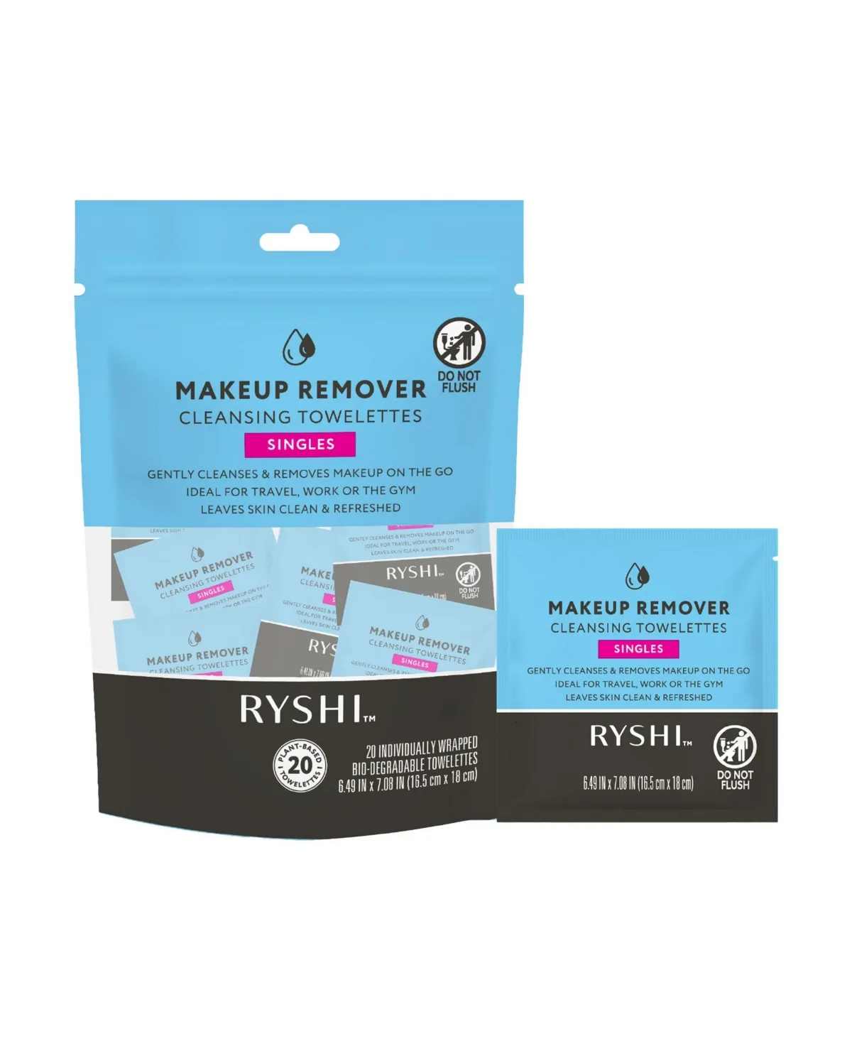 Makeup Remover Cleansing Towelettes Individually Wrapped, Travel Friendly, Safe for Face, Lips and Eyes by Pursonic