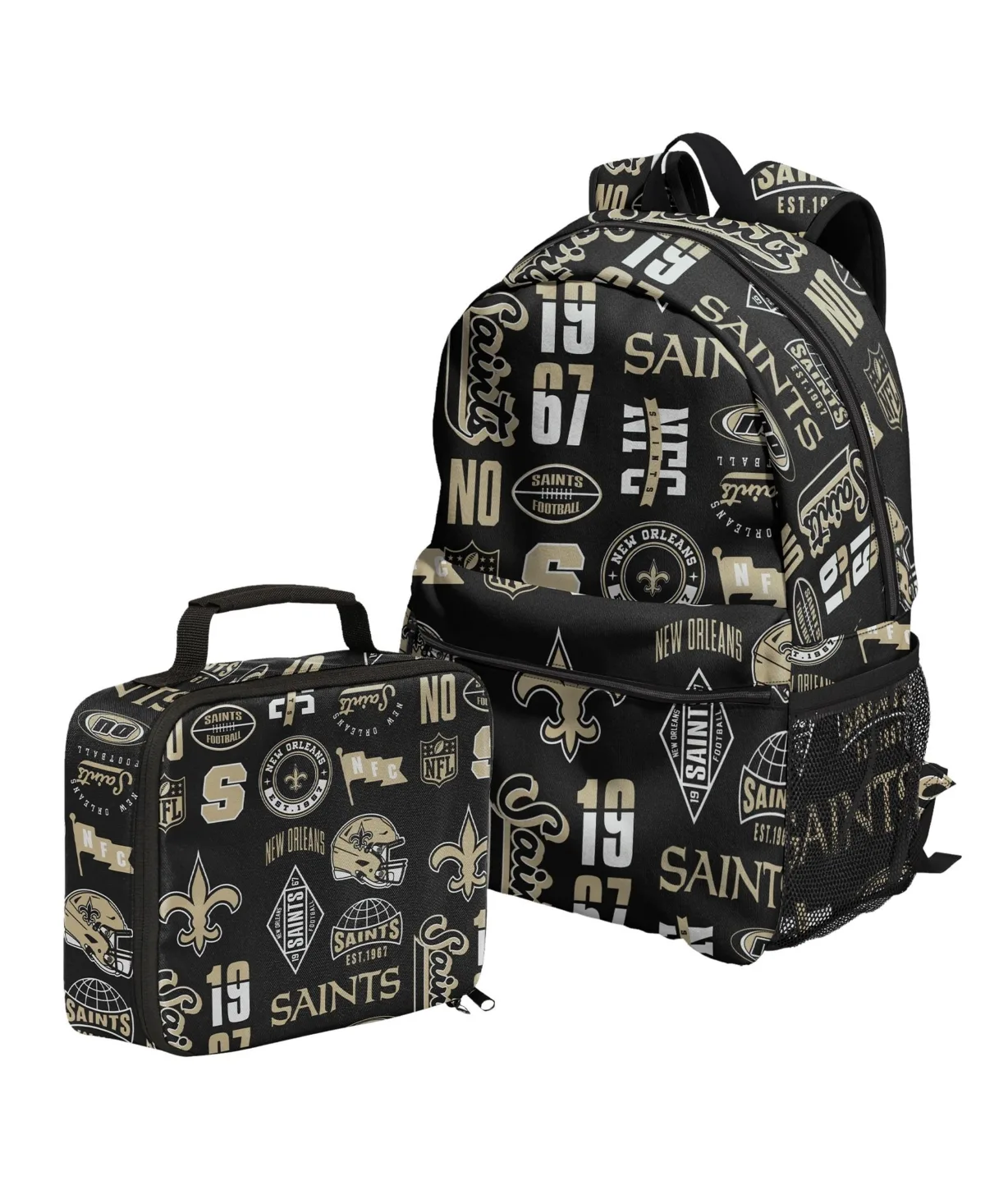New Orleans Saints Laptop-Sleeve Water-Bottle-Sleeve Backpack and Lunchbox, 2-Piece Set by Outerstuff