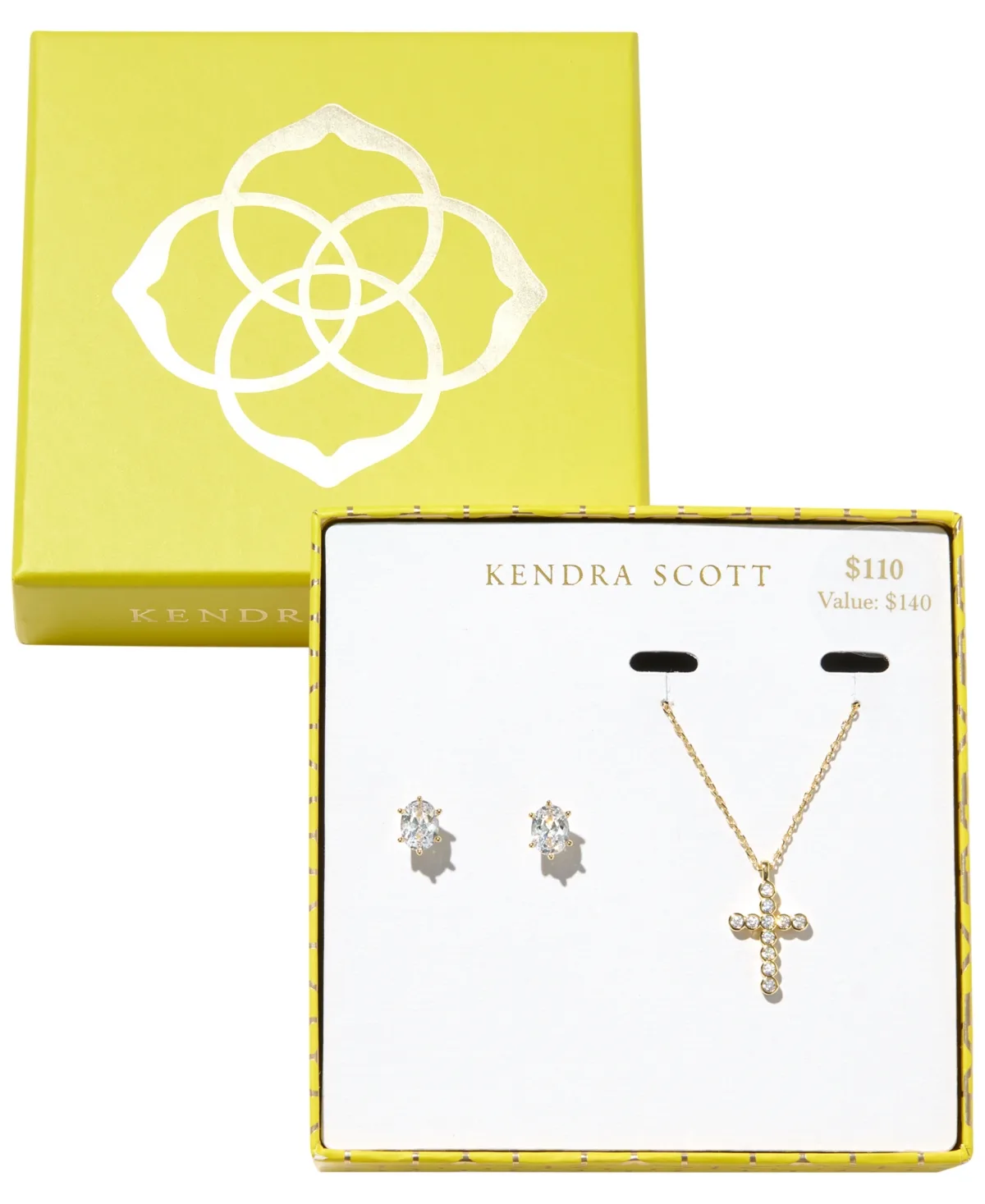 Cubic Zirconia Gold-Tone Cross Pendant Necklace and Stud Earrings Set by Kendra Scott