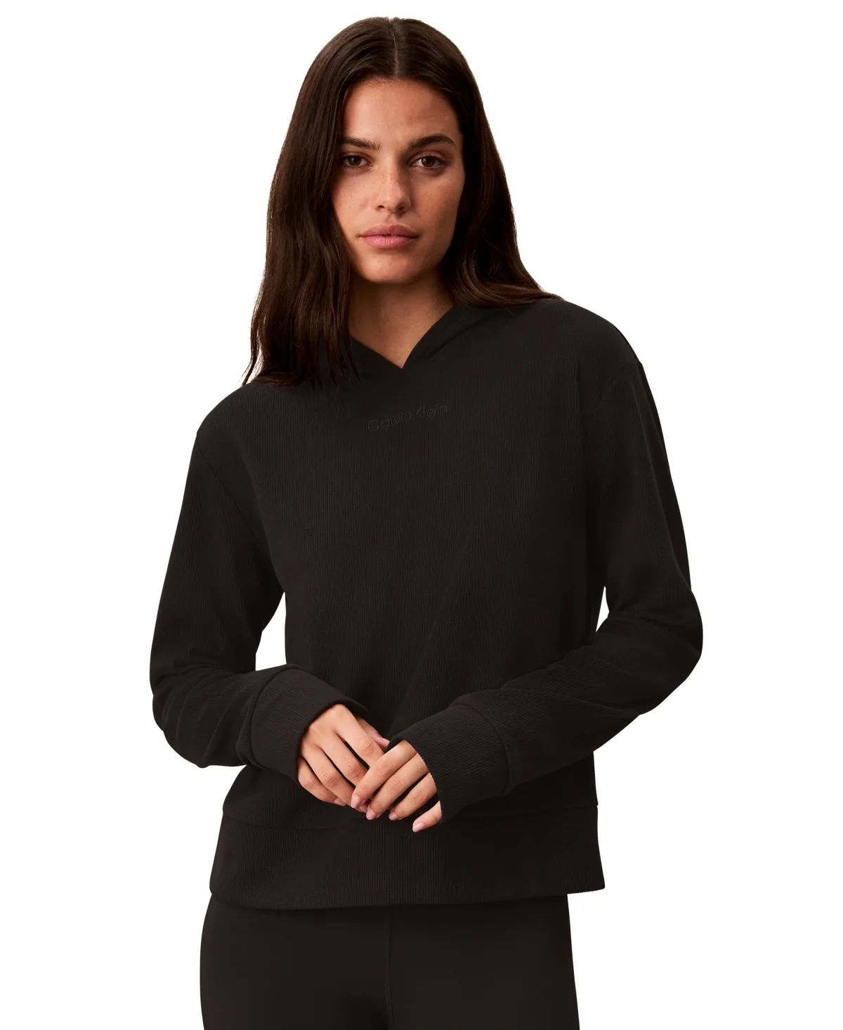 Waffle-Knit Pullover Hoodie by Calvin Klein