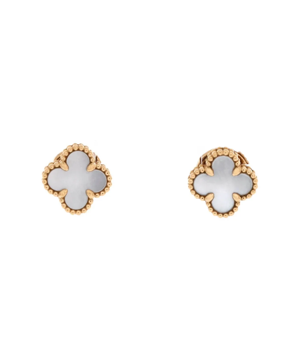 Pre-Owned Van Cleef & Arpels Mother-of-Pearl Sweet Alhambra Stud Earrings in 18K Yellow Gold by Pre Owned Van Cleef & Arpels