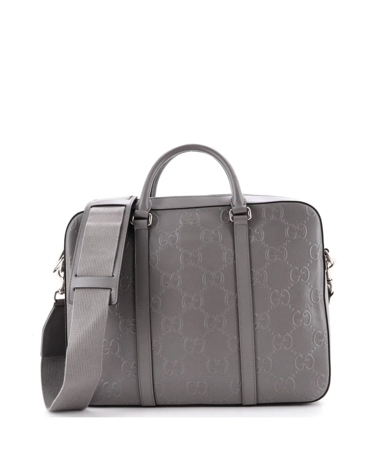 Pre-Owned Gucci Medium Briefcase Gg Embossed Perforated Leather by Gucci