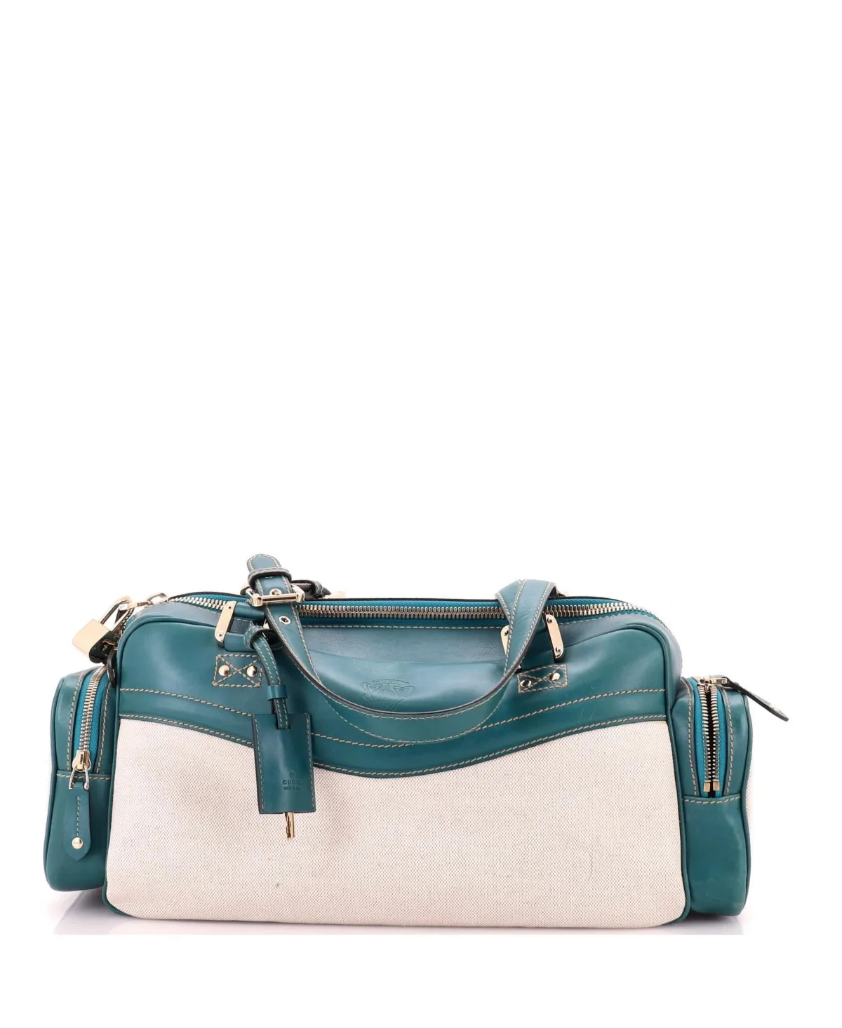 Pre-Owned East West Multipocket Shoulder Bag Leather and Canvas by Gucci