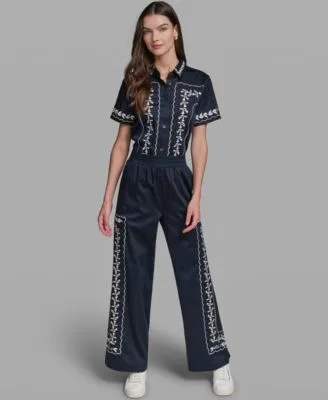 Short Sleeve Embroidery Shirt Mid Rise Embroidery Pants by Karl Lagerfeld