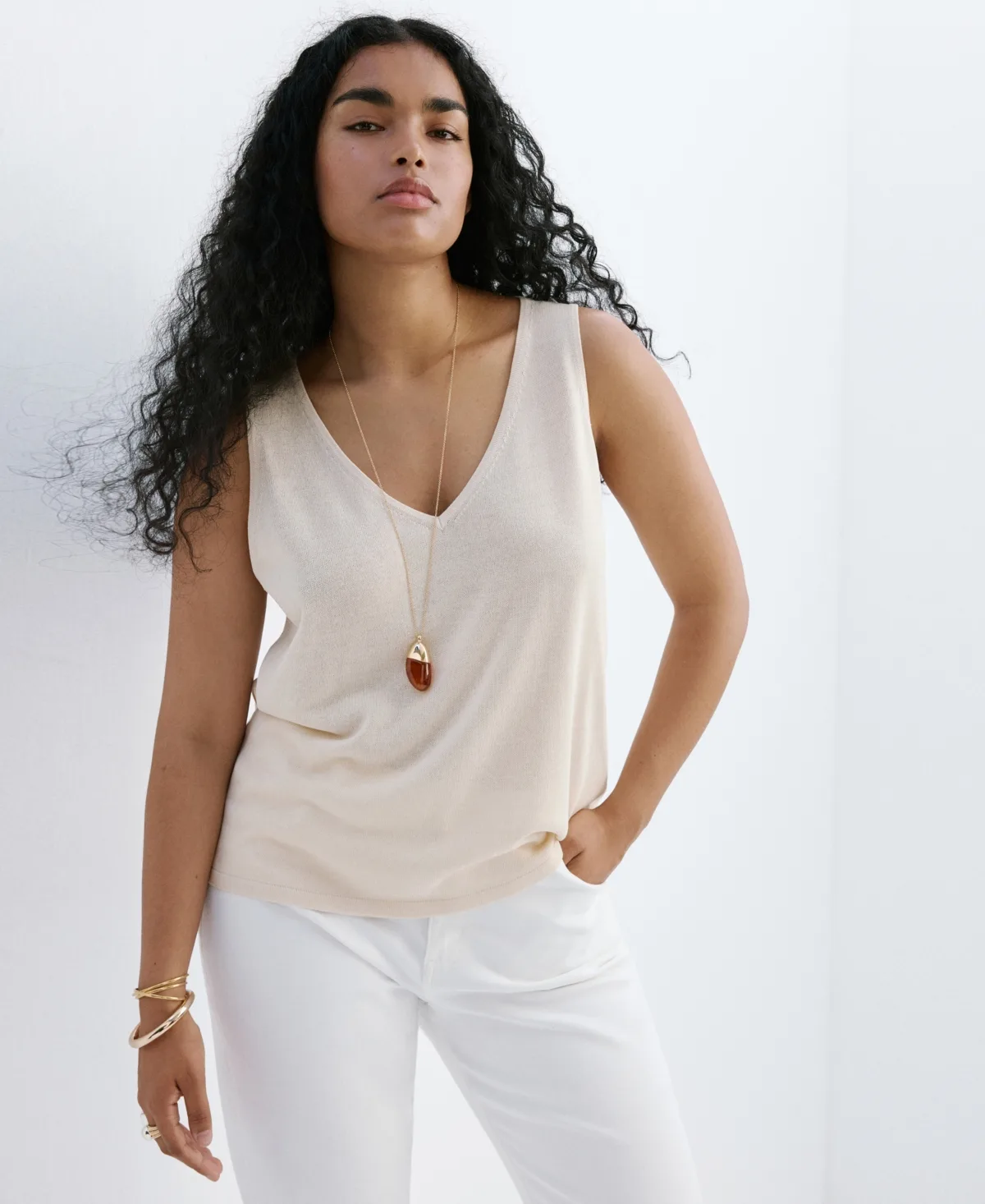 V-Neck Knit Top by Mango