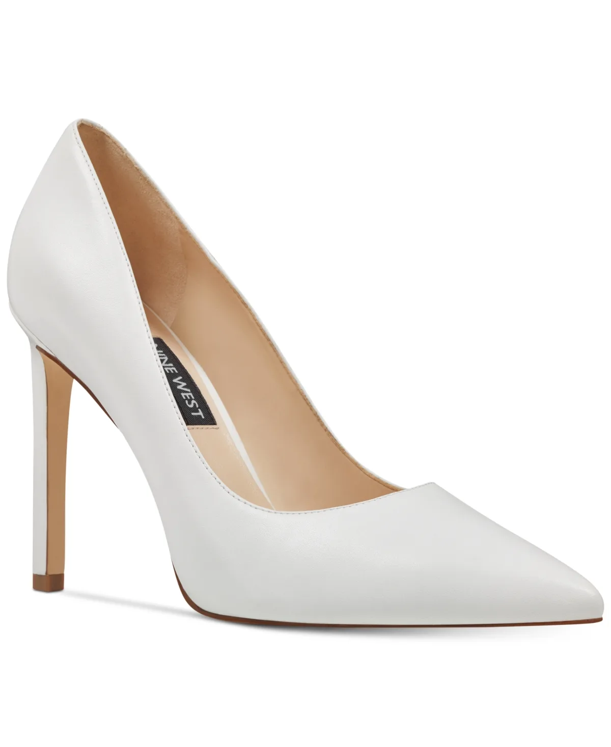 Tatiana Pointy Toe High Stiletto Pumps - White Leather by Nine West