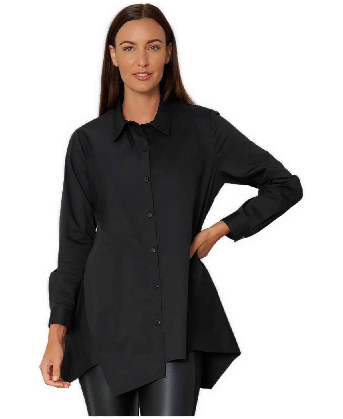 Asymmetrical Cotton Poplin Button-Front Shirt Top Crossroads Tunic by Stella Carakasi