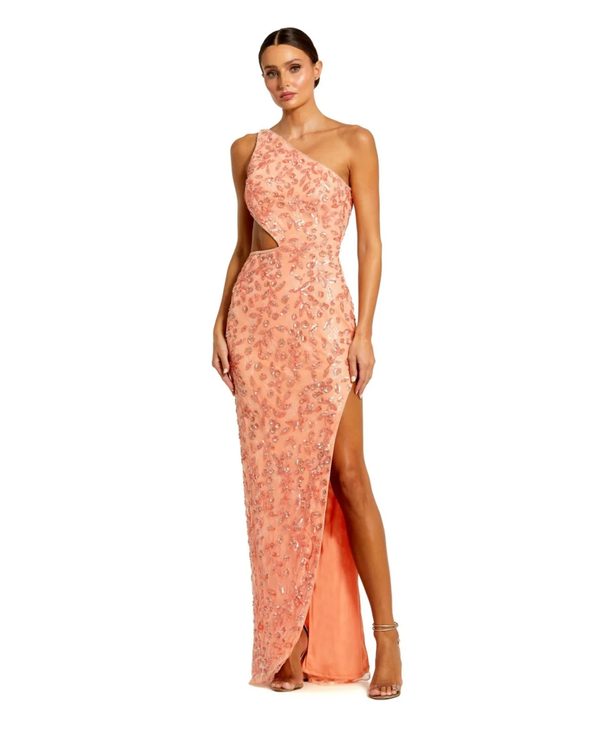 One Shoulder Embellished Gown with Slit by M.A.C.