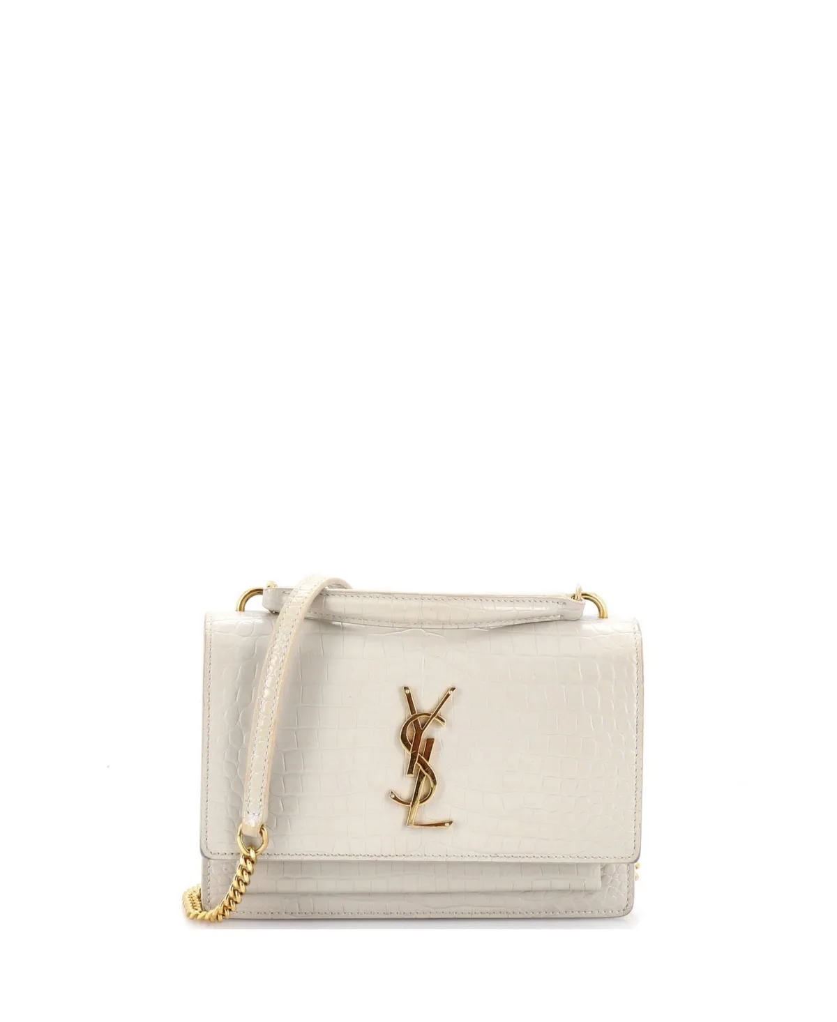 Pre-Owned Sunset Top Handle Chain Wallet Embossed Leather by Saint Laurent