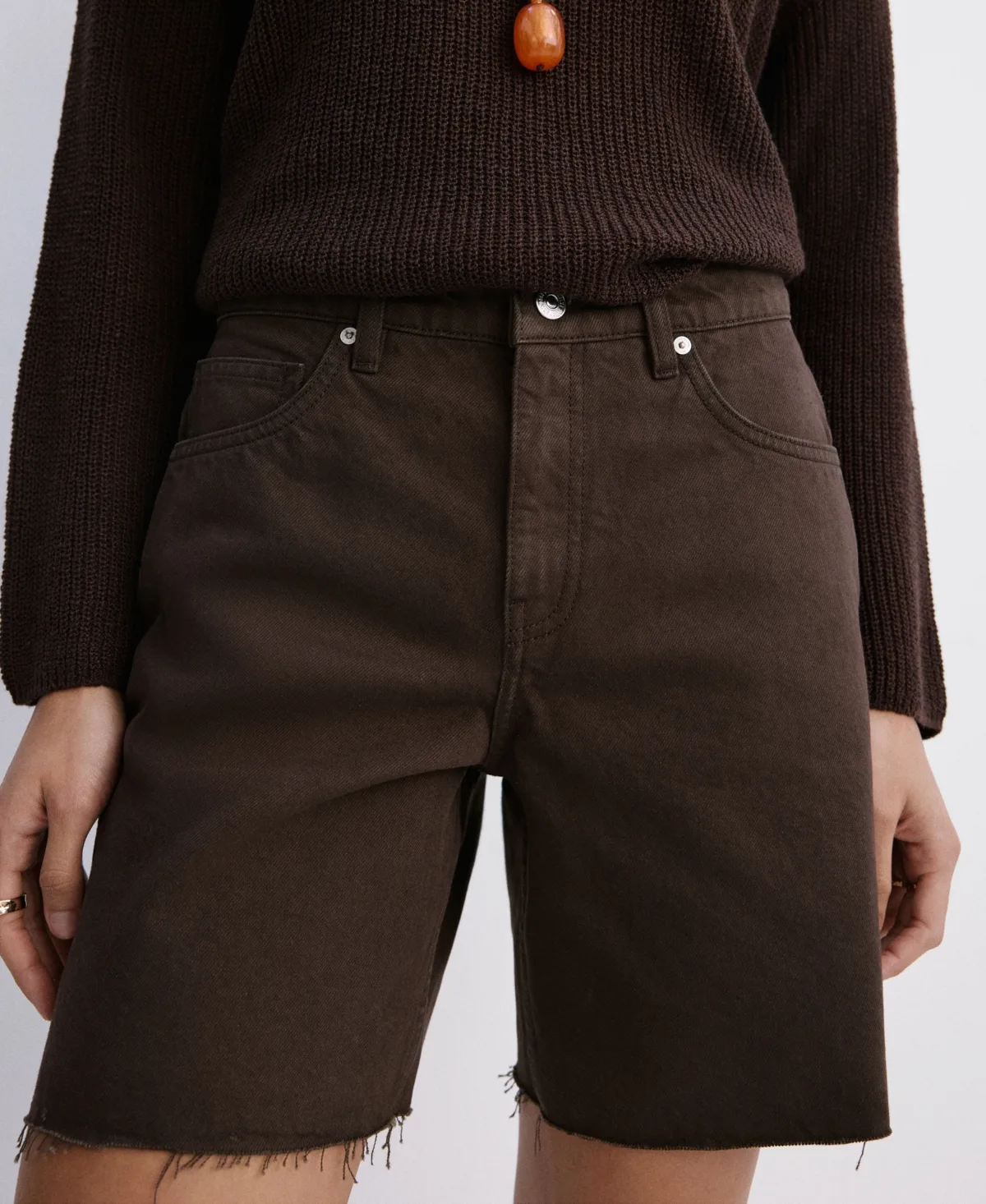 Frayed Hem Straight Bermuda Shorts by Mango