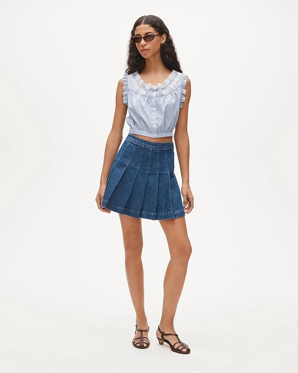 Pleated Denim Mini Skirt by J.Crew
