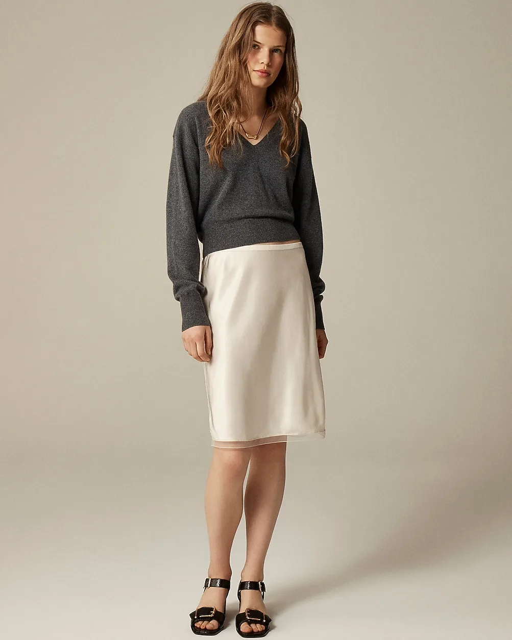 Gwen Knee-Length Slip Skirt in Viscose Charmeuse by J.Crew