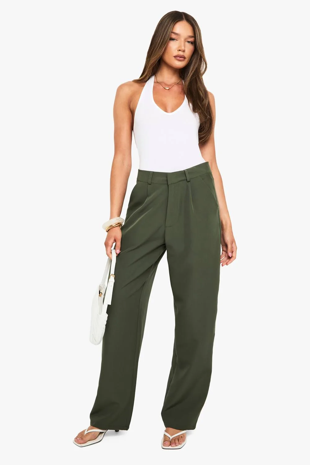 Pleated Front Woven Straight Leg Trouser by boohoo