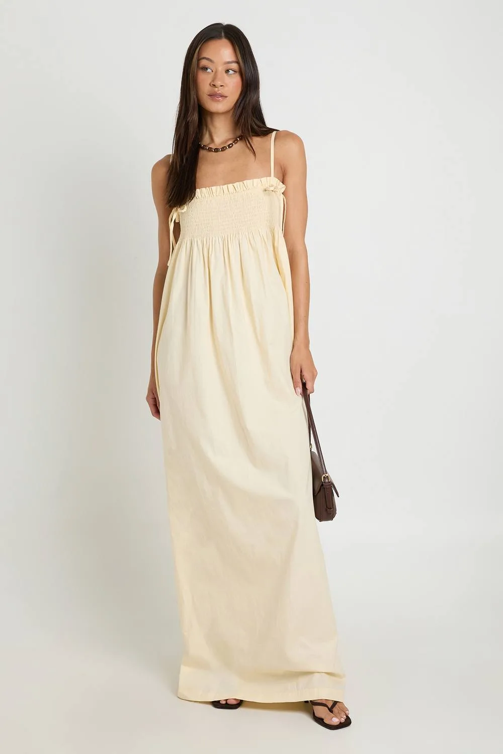 Shirred Detail Maxi Smock Dress