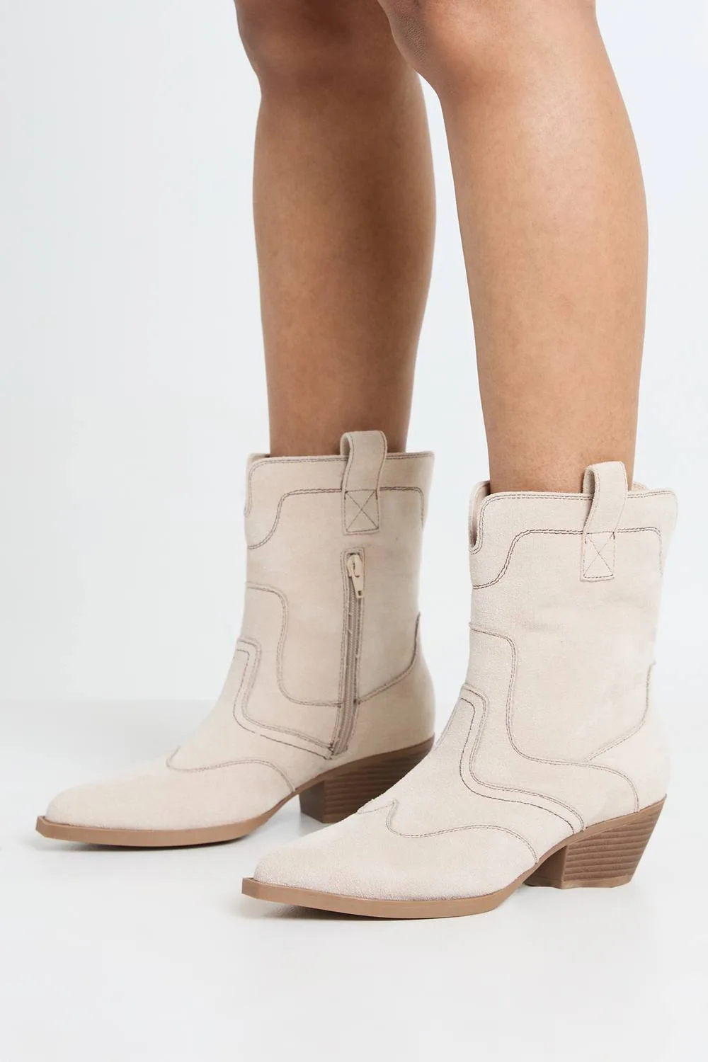 Faux Suede Contrast Stitch Western Cowboy Boots by boohoo