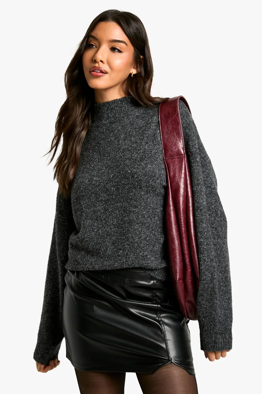 Pu Split Hem Mini Skirt by boohoo