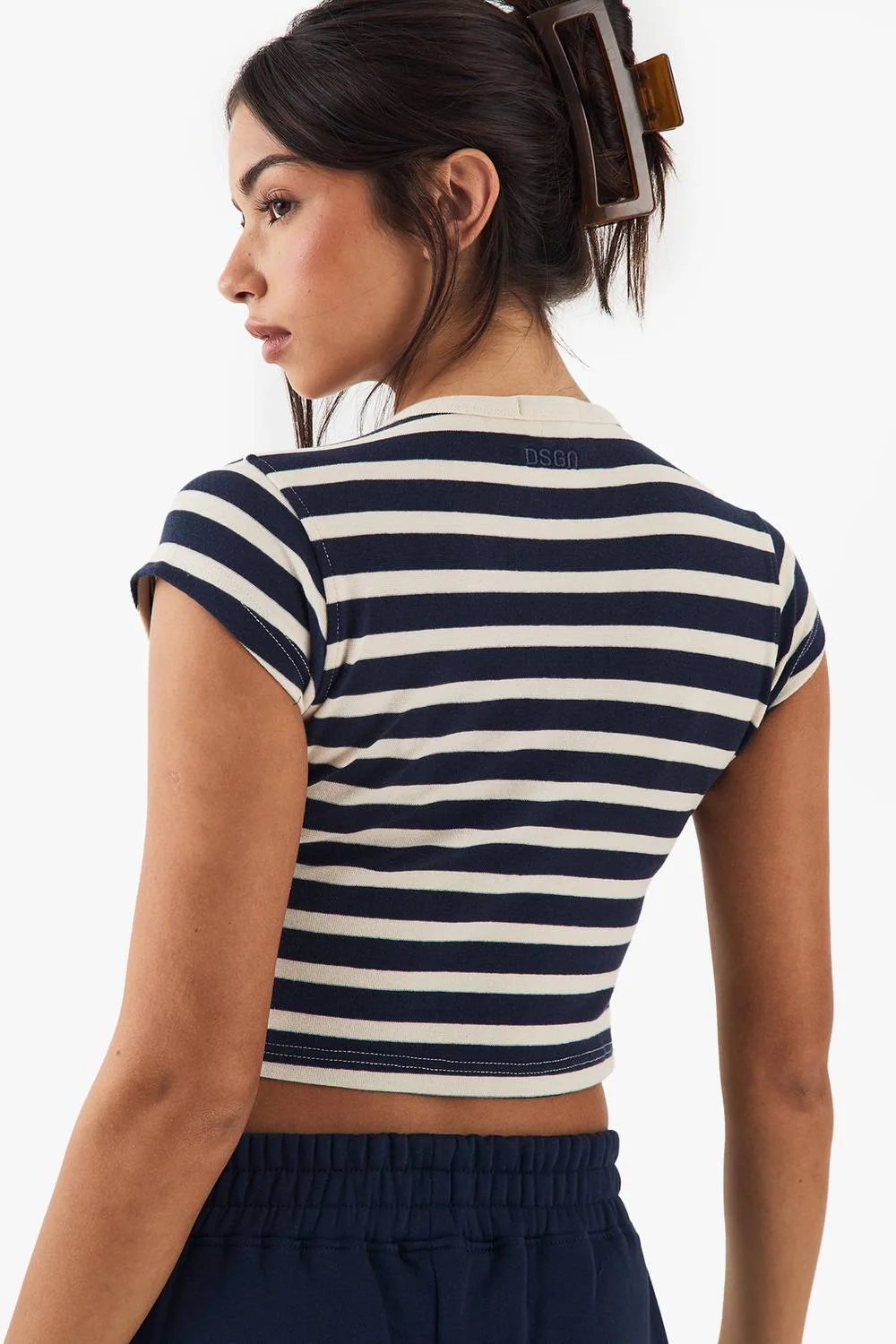 Stripe Button Detail Short Sleeve Top by DSGN Studio
