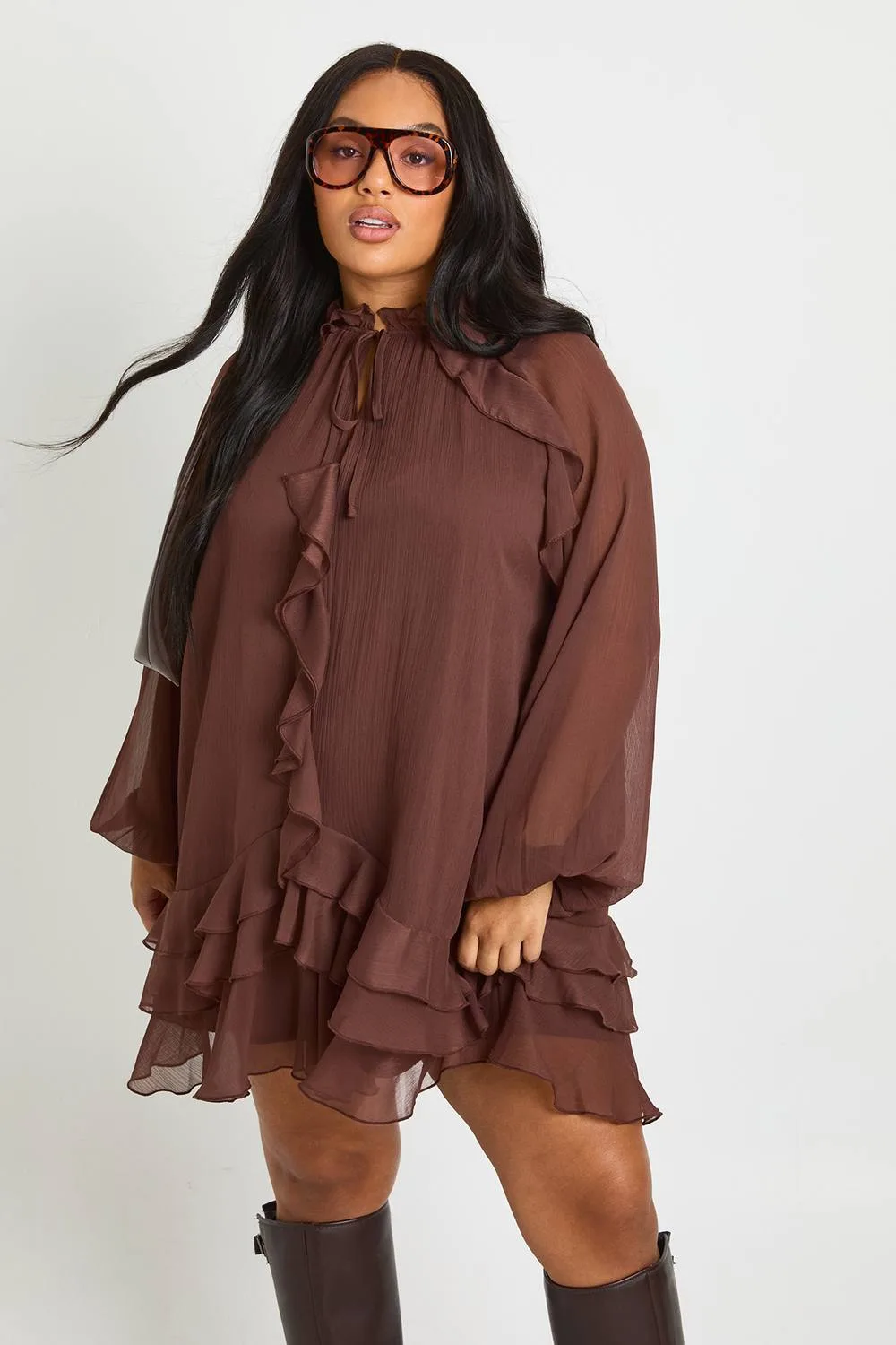 Chiffon Ruffle Smock Dress
