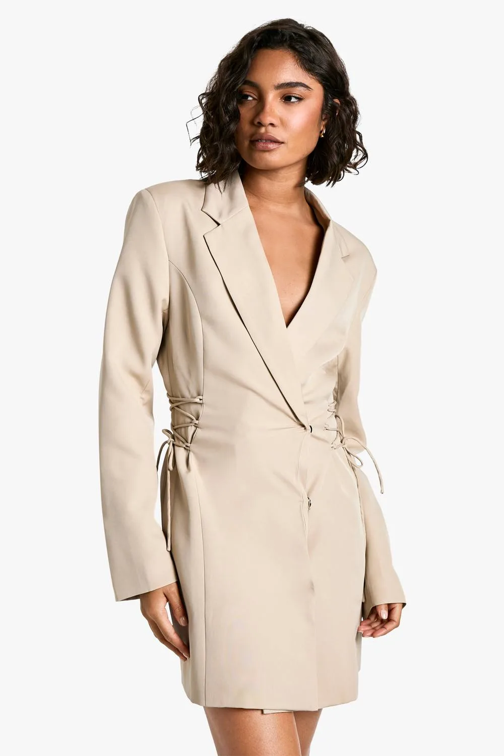 Lace Up Side Blazer Dress by boohoo
