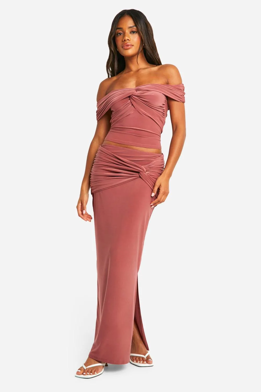 Double Slinky Knot Front Maxi Skirt by boohoo