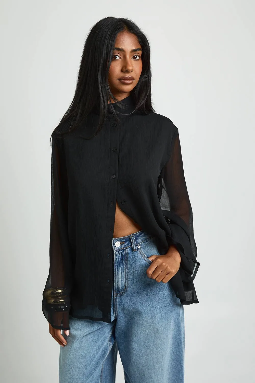 Chiffon Funnel Neck Blouse