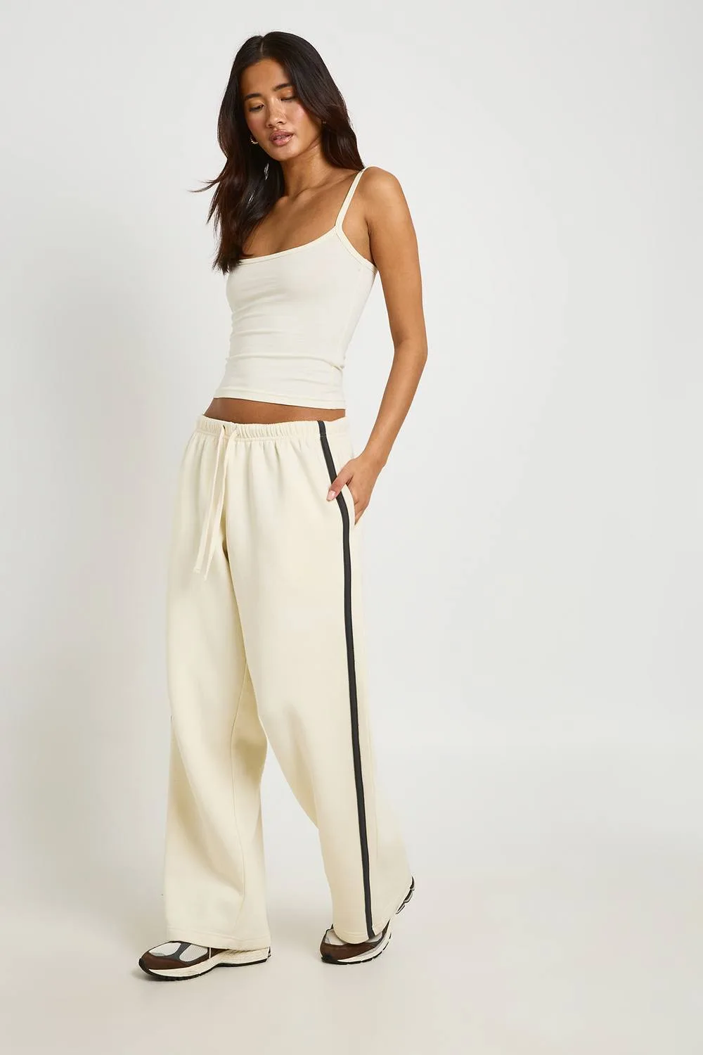 Strappy Cami Vest Top & Striped Jogger Tracksuit by boohoo
