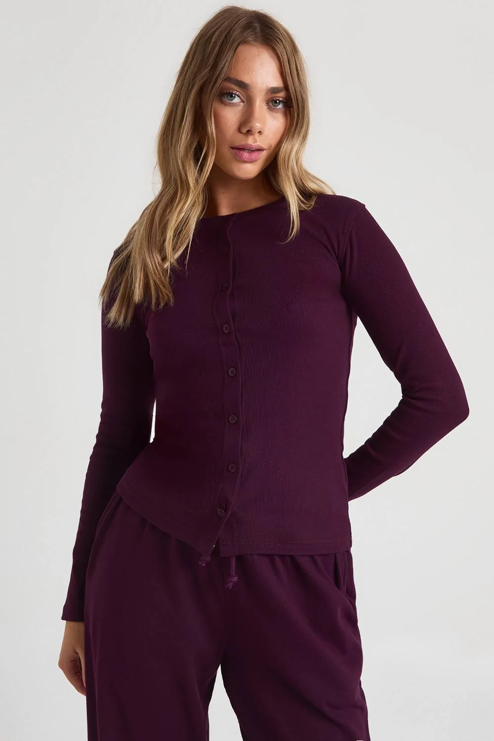 Rib Button Through Long Sleeve Top by boohoo