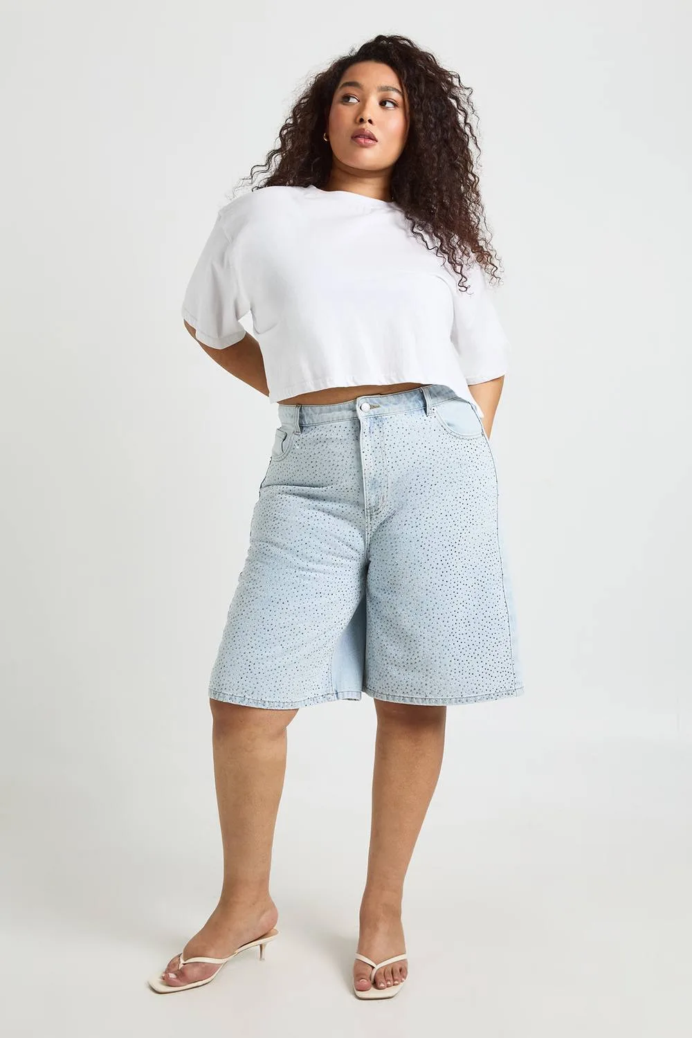 Embellished Denim Jorts by boohoo