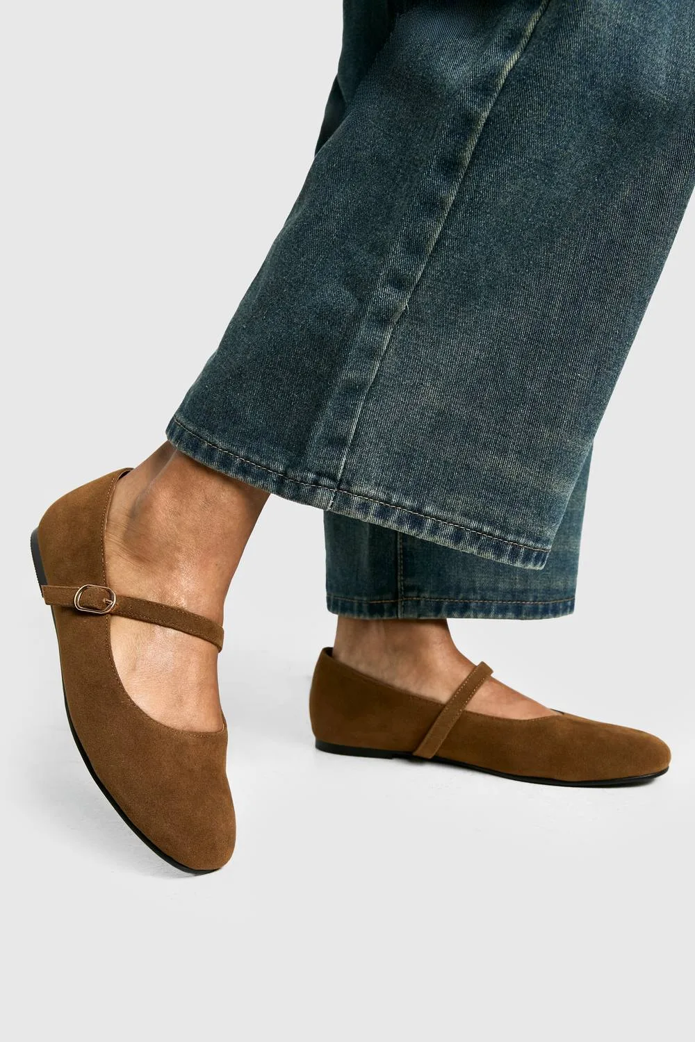 Faux Suede Mary Jane Ballet Flats by boohoo