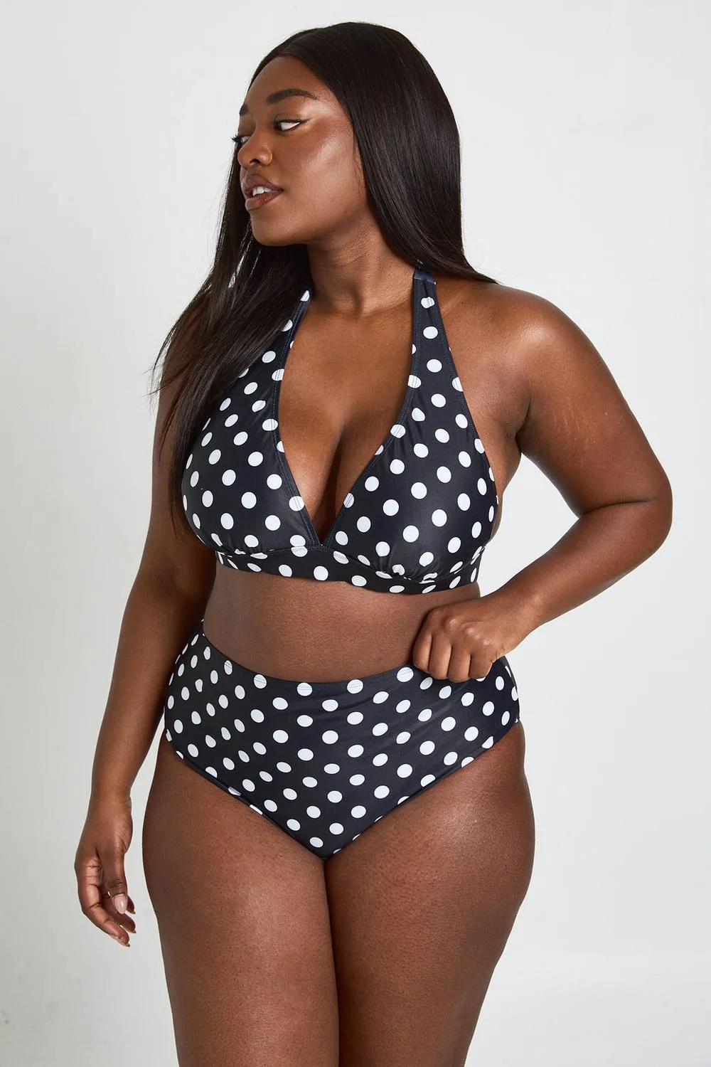 Polka Dot Plunge Halterneck Bikini Set by boohoo