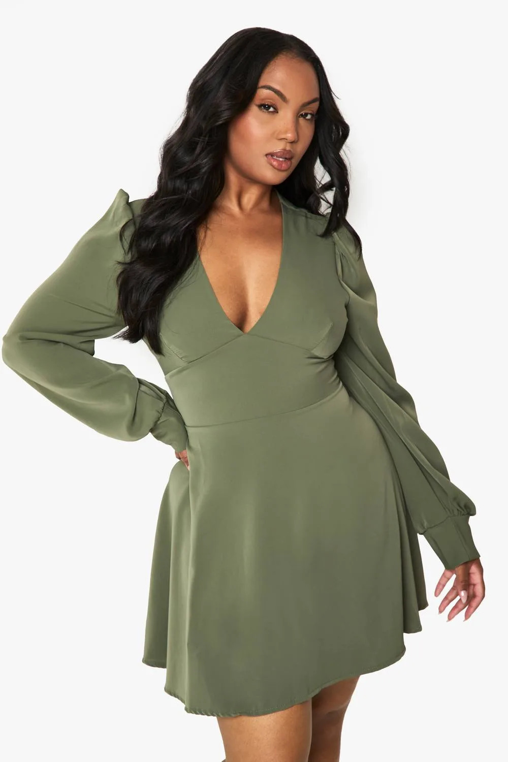 Long Blouson Sleeve Skater Dress by boohoo