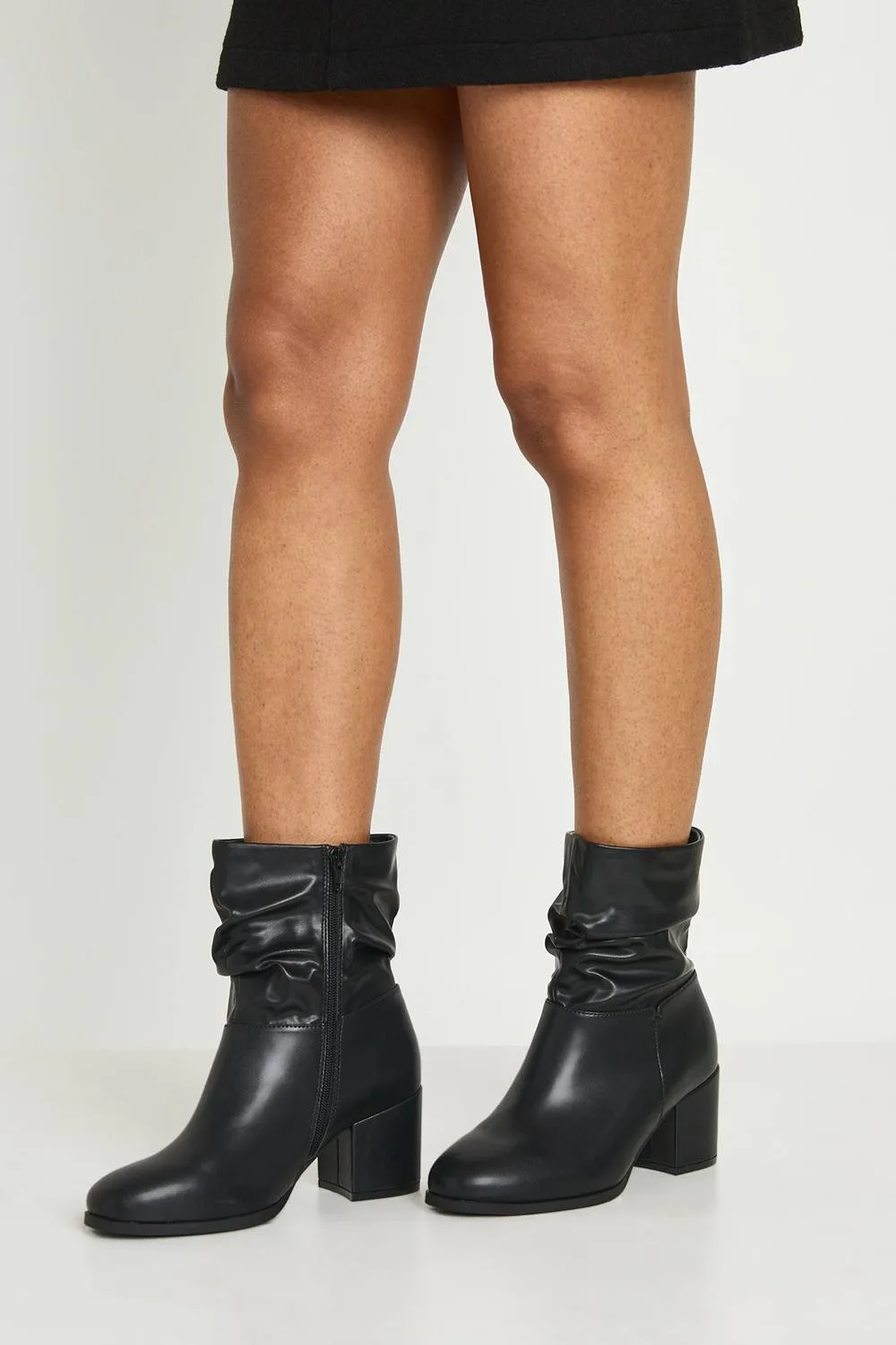 Extra Wide Fit Wider Calf Ruched Block Heel Ankle Boots