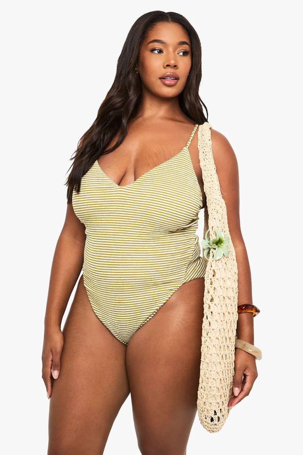 Textured Stripe Scoop Swimsuit by boohoo