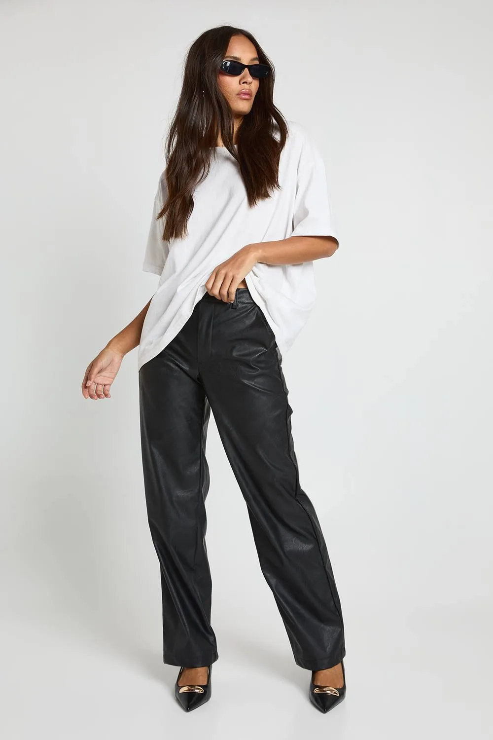 Faux Leather Straight Leg Trouser by boohoo