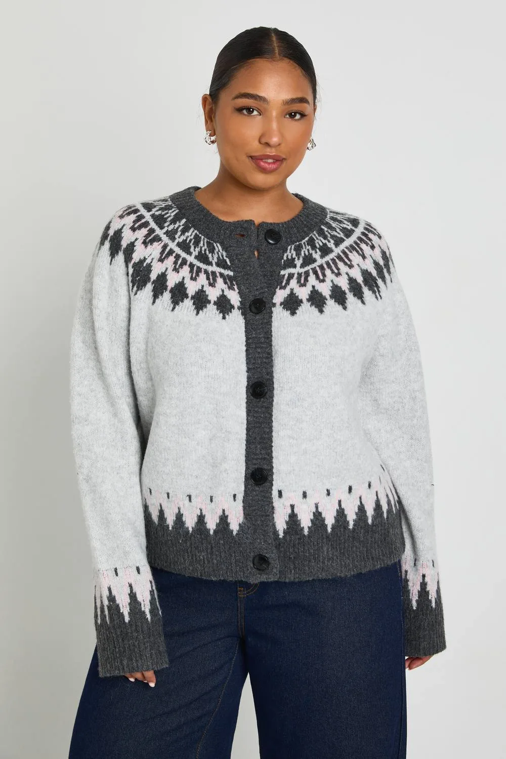 Fairisle Knit High Neck Cardigan by boohoo
