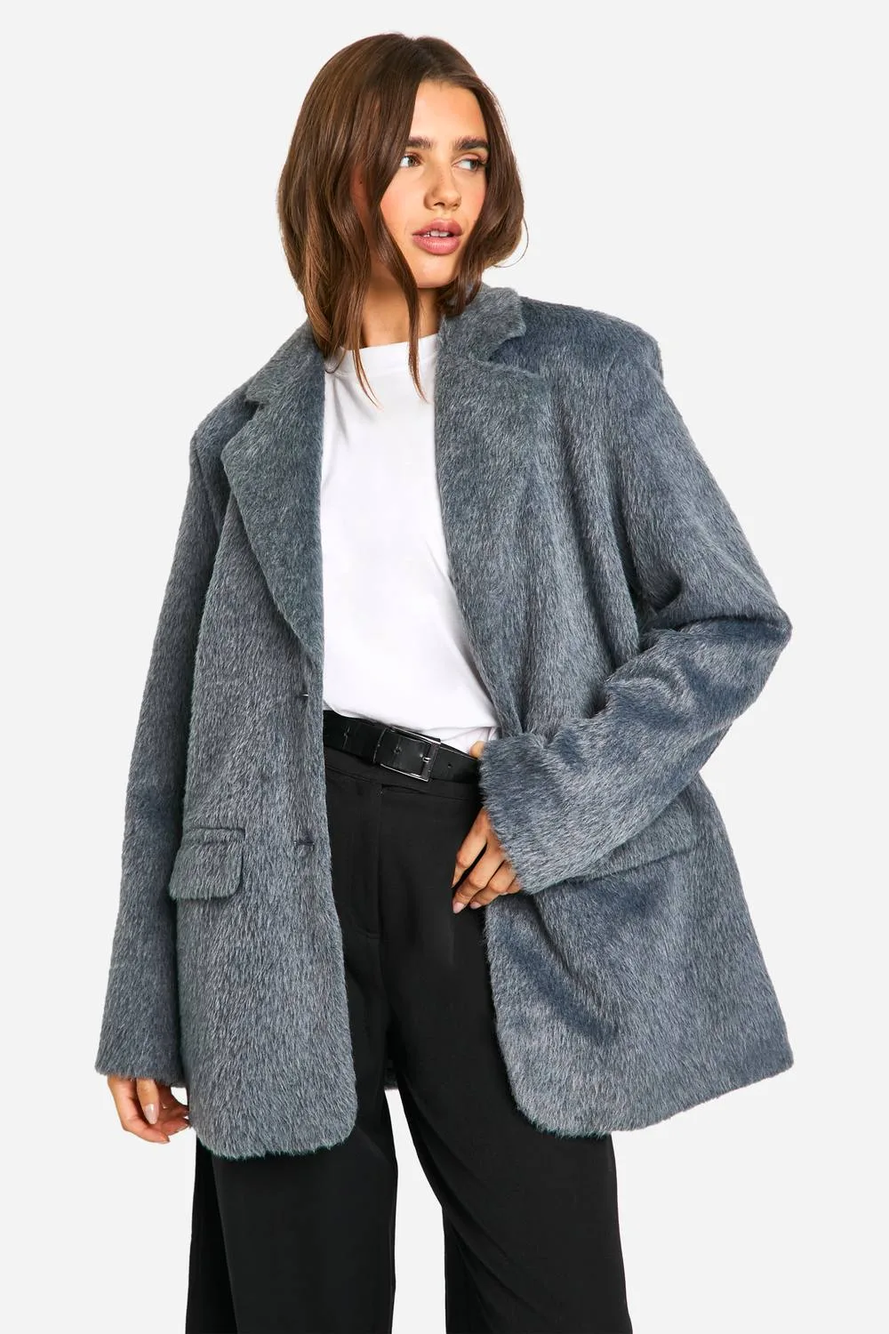 Belted Wool Look Coat by boohoo