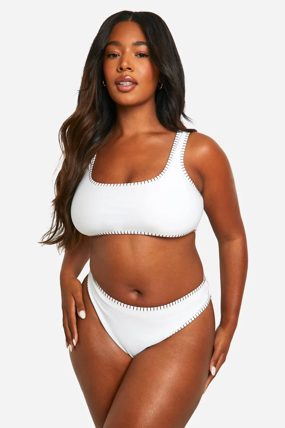 Contrast Stitch High Waisted Bikini by boohoo