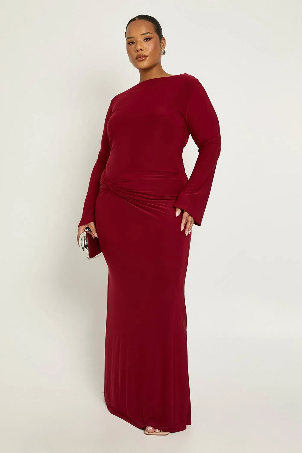 Long Sleeve Twist Front Maxi Dress