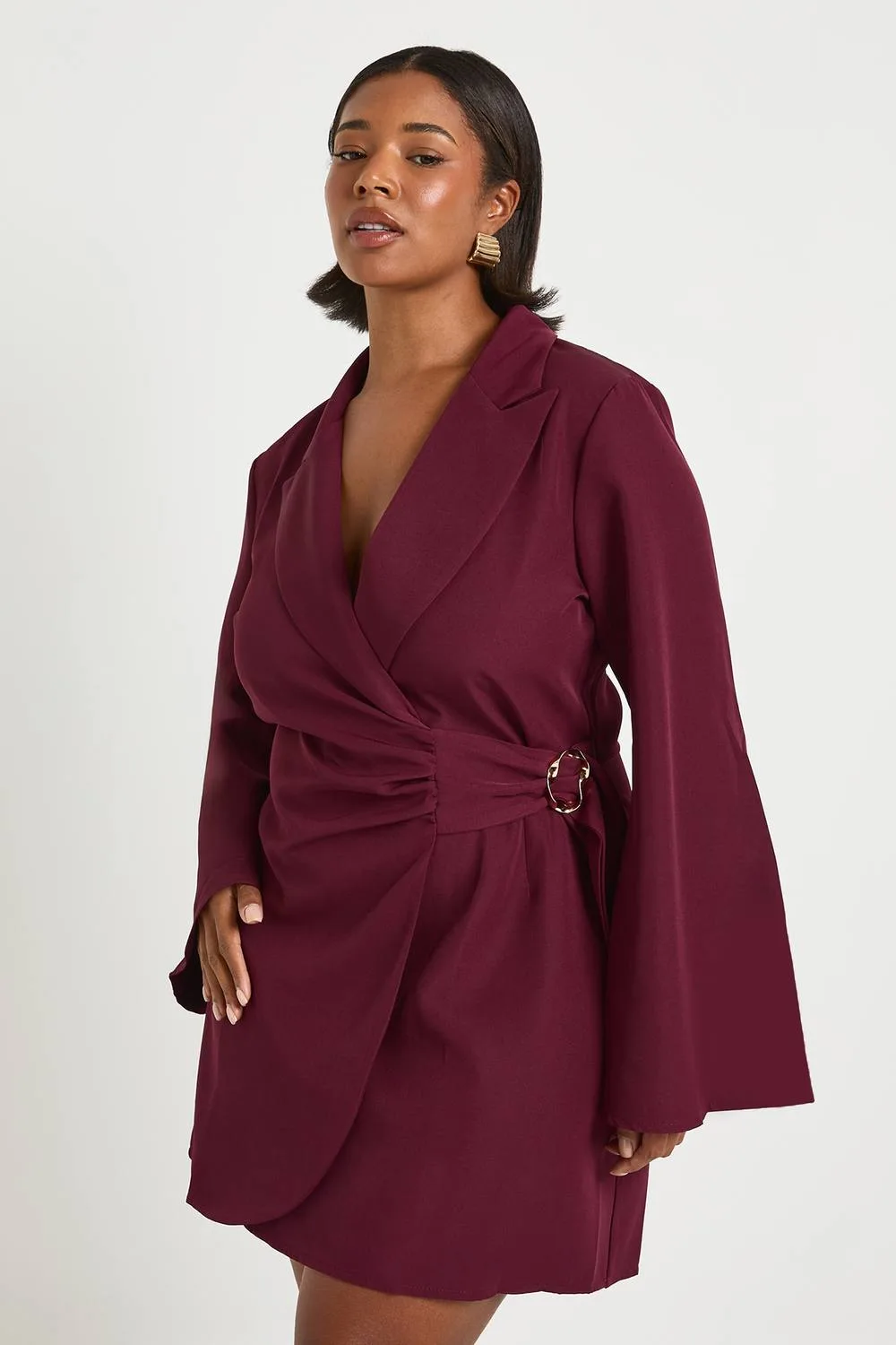 Buckle Detail Tie Waist Tailored Blazer Dress