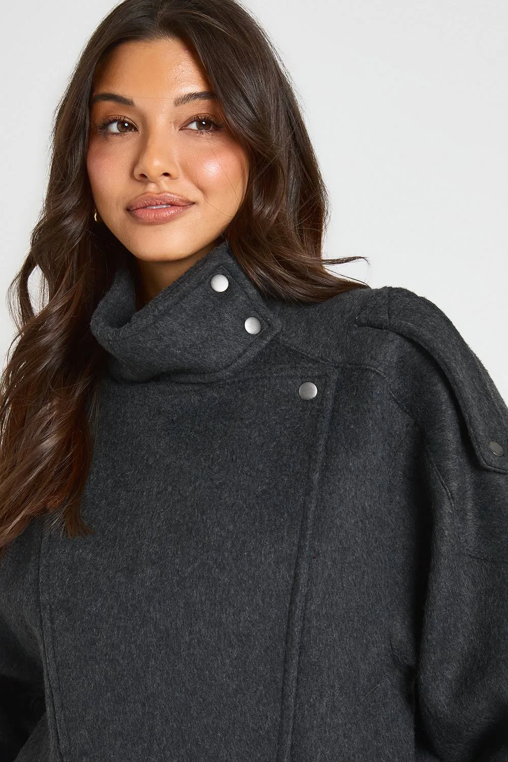 Asymmetric Wool Look Jacket