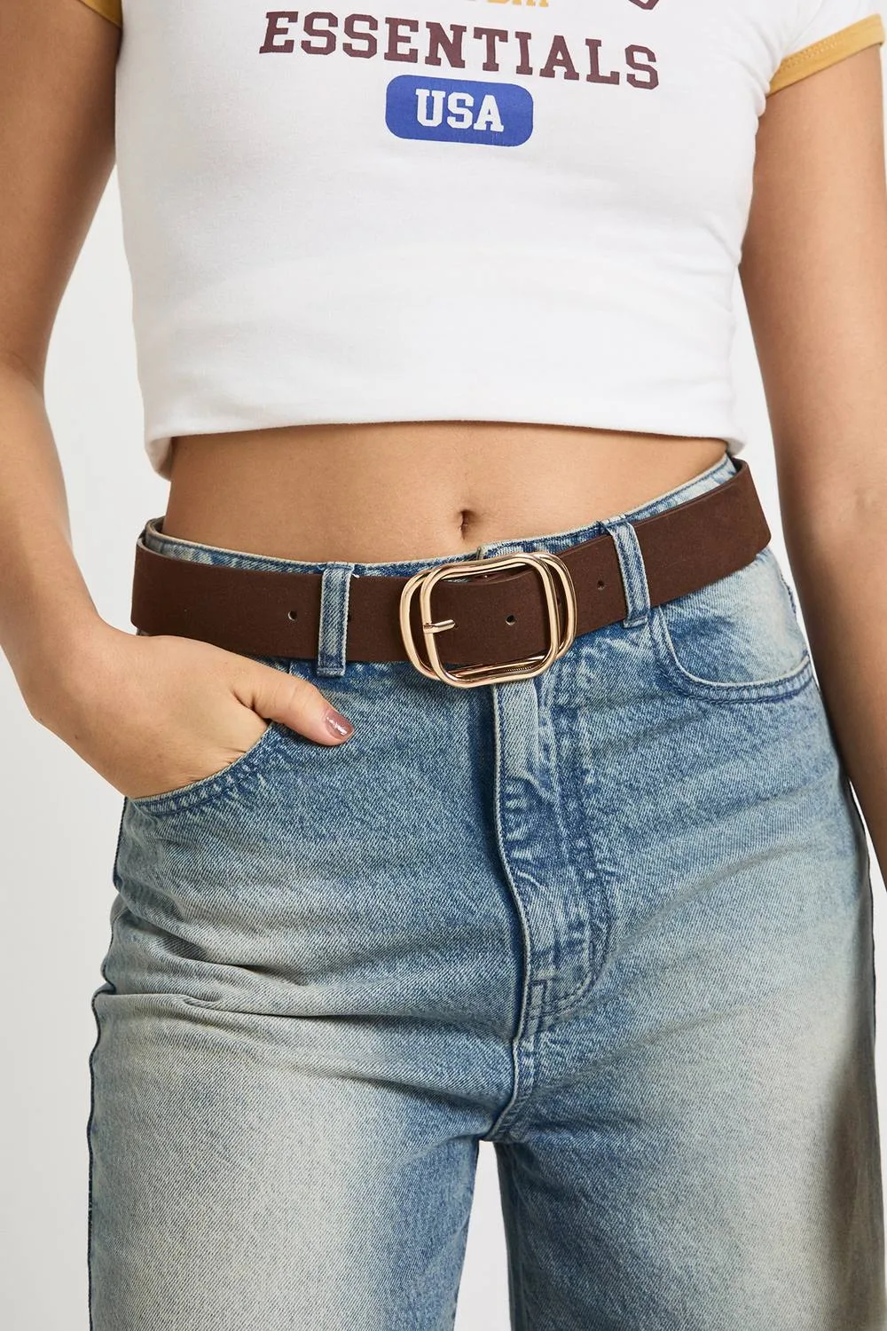 Faux Suede Double Buckle Detail Belt