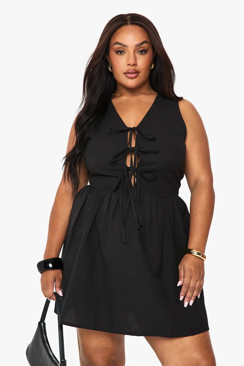 Linen Tie Front Dress by boohoo