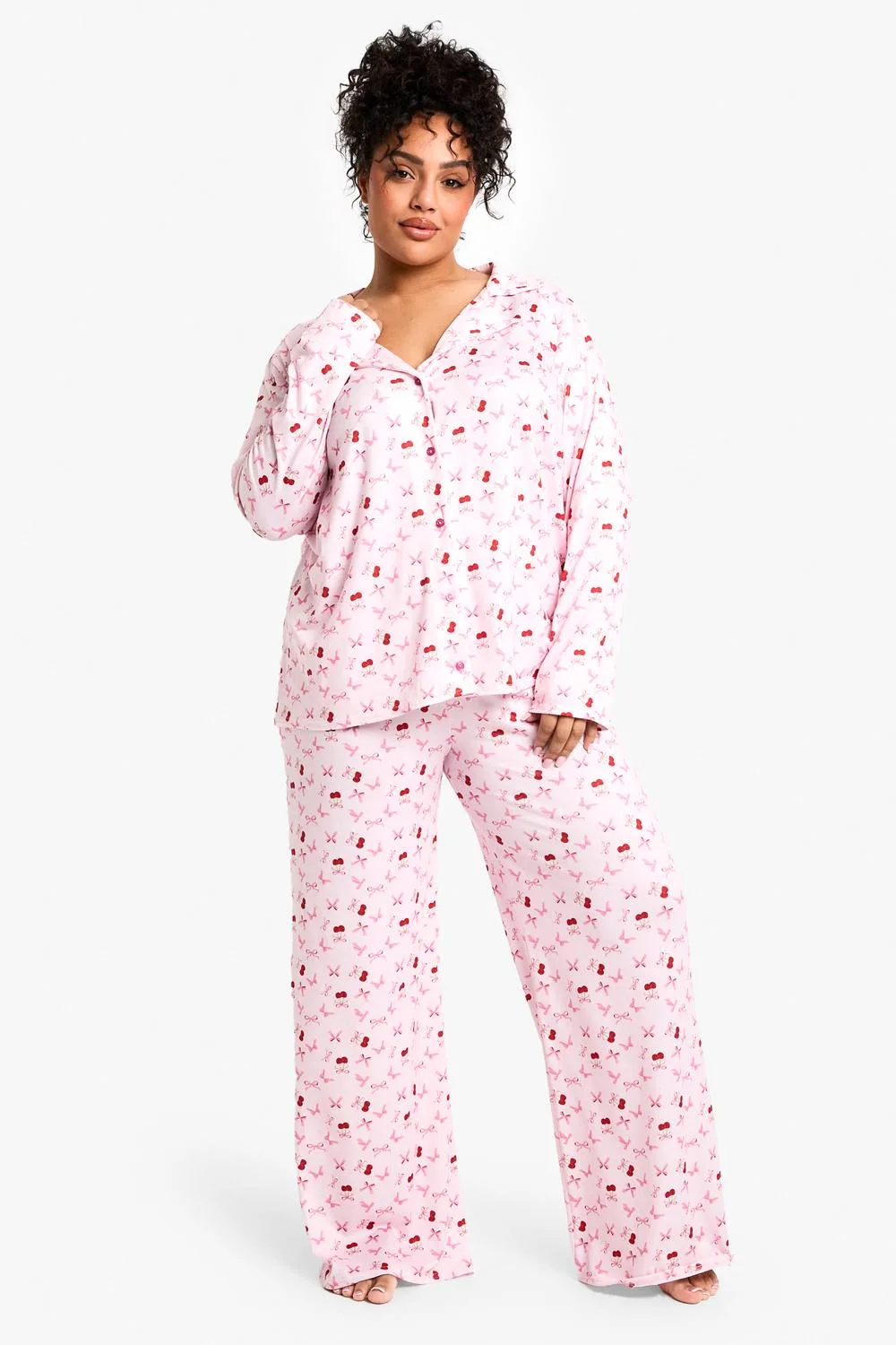 Cherry Print Long Sleeve & Trouser Pj Set by boohoo