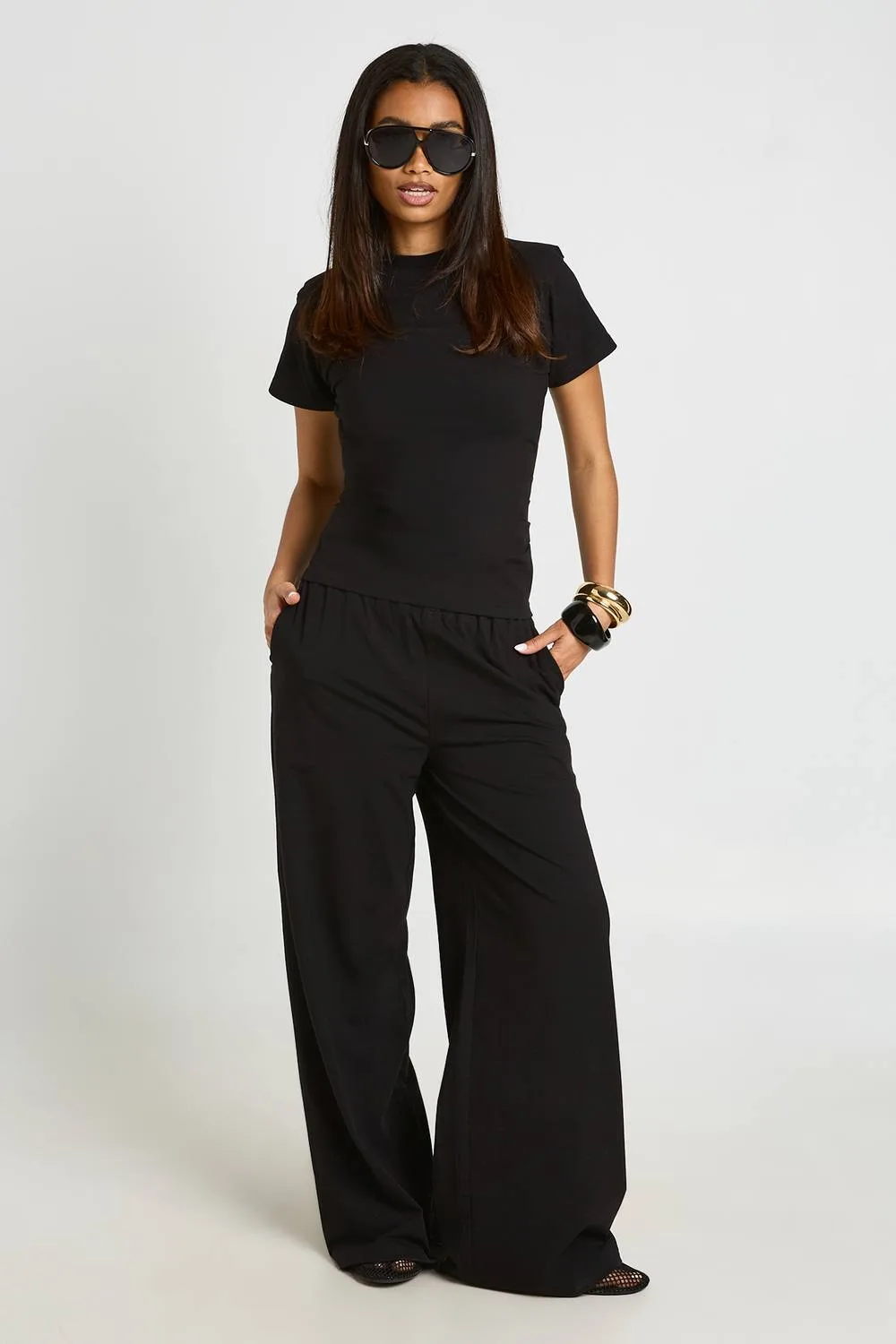 Shoulder Pad Ruched T-Shirt Straight Leg Trouser Co-Ord