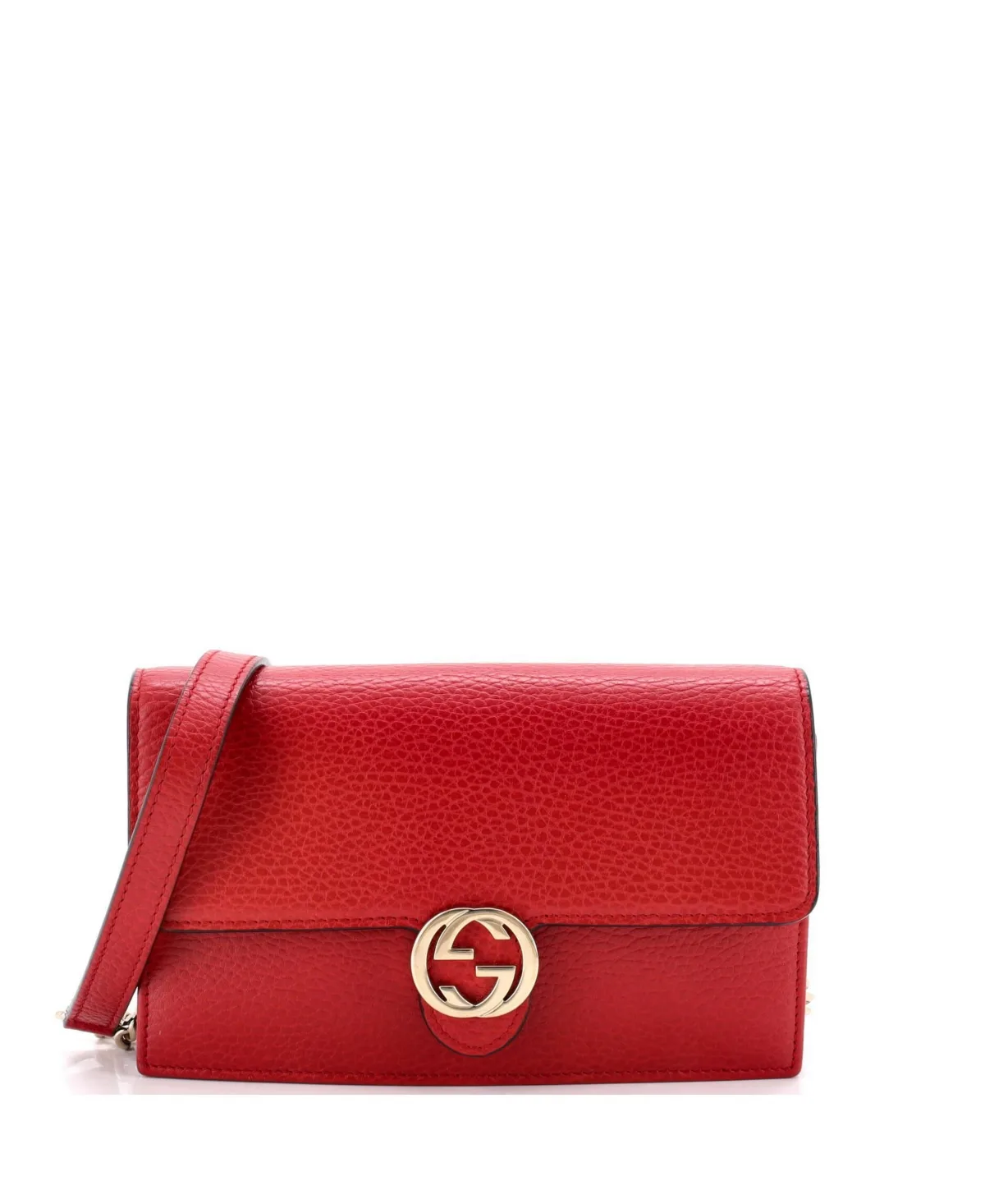 Pre-Owned Interlocking Wallet on Chain Leather by Gucci