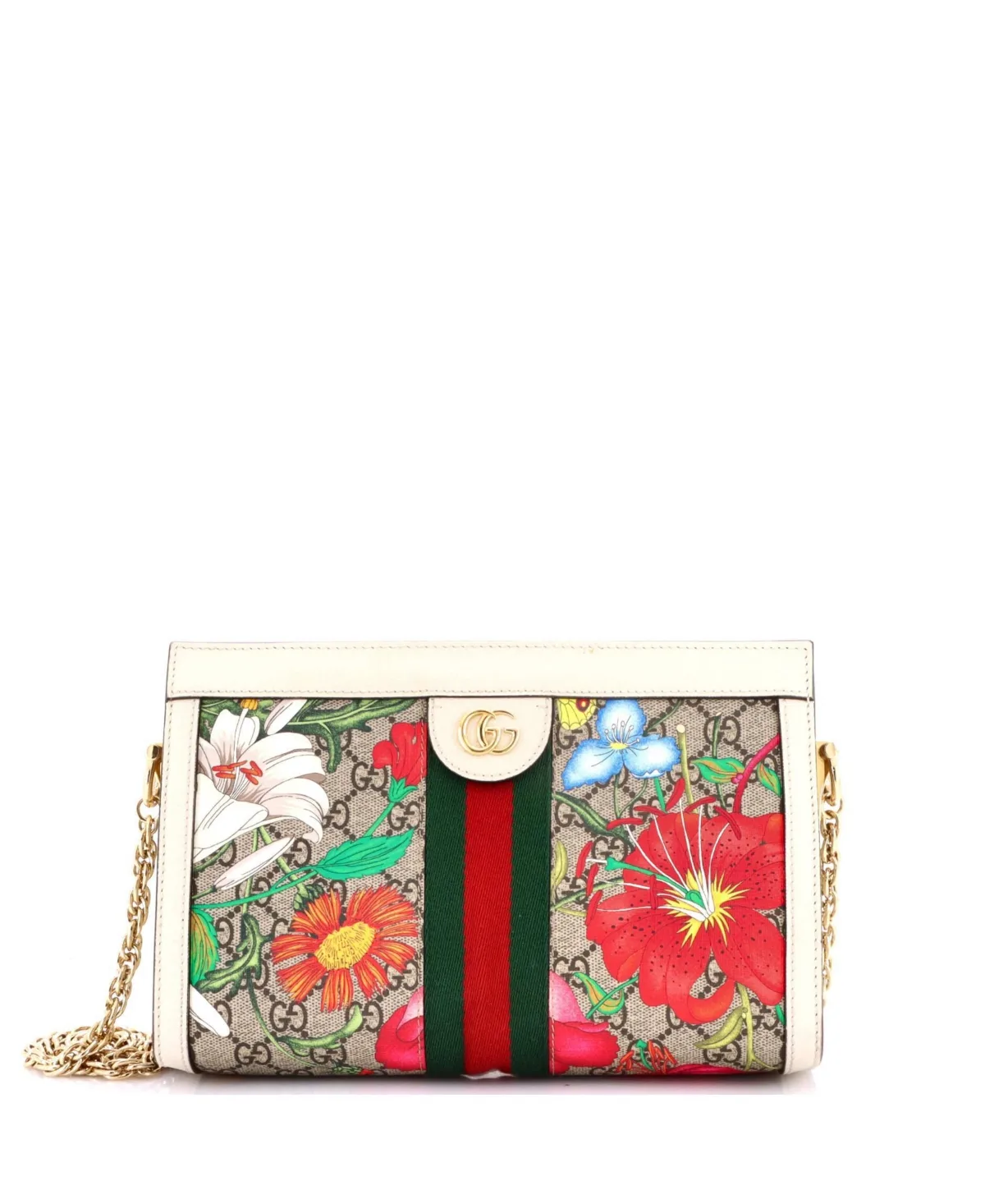 Pre-Owned Small Ophidia Chain Shoulder Bag Flora Gg Coated Canvas
