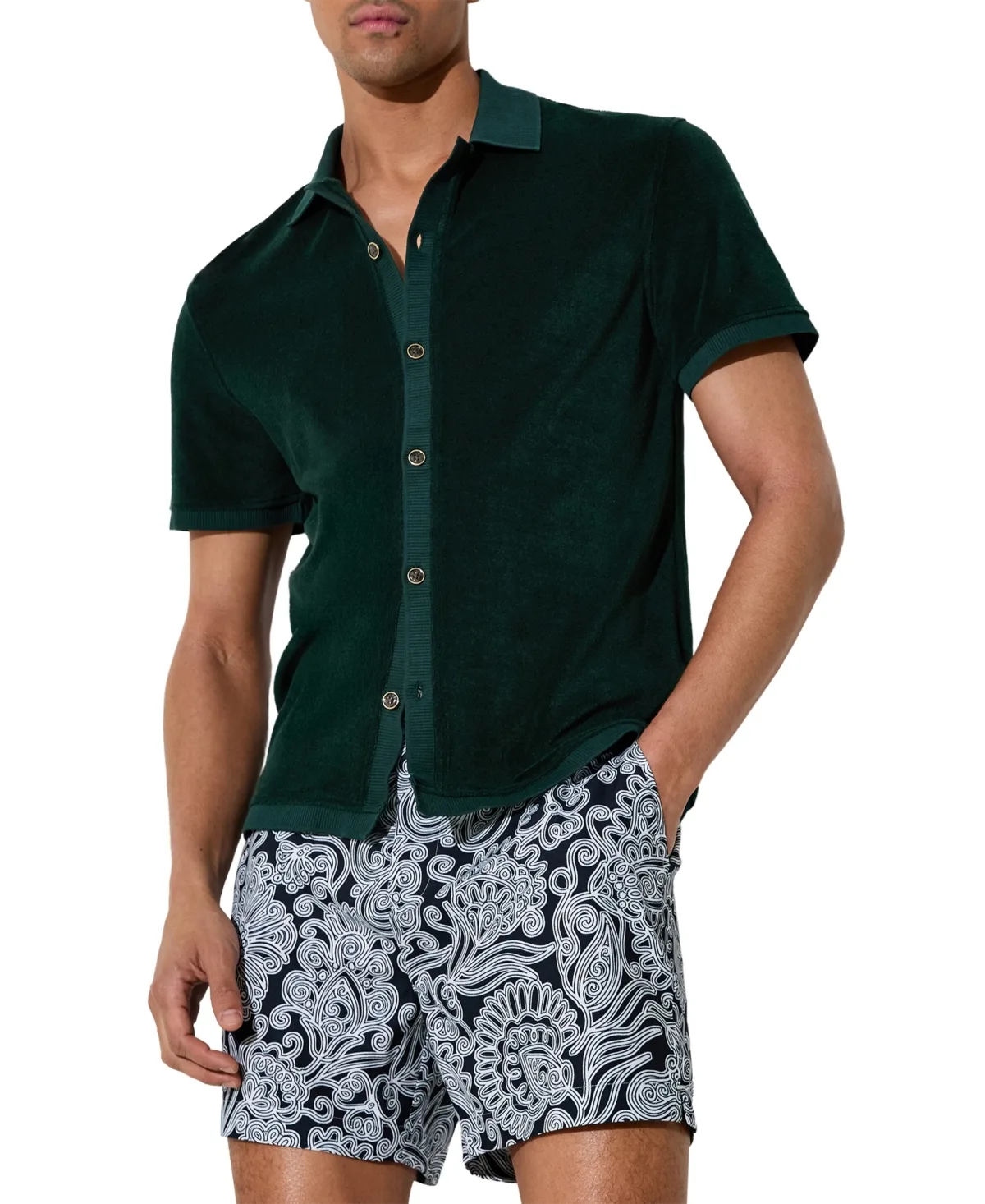 Eden Towelling Short-Sleeve Cuban Collar Shirt by Reiss