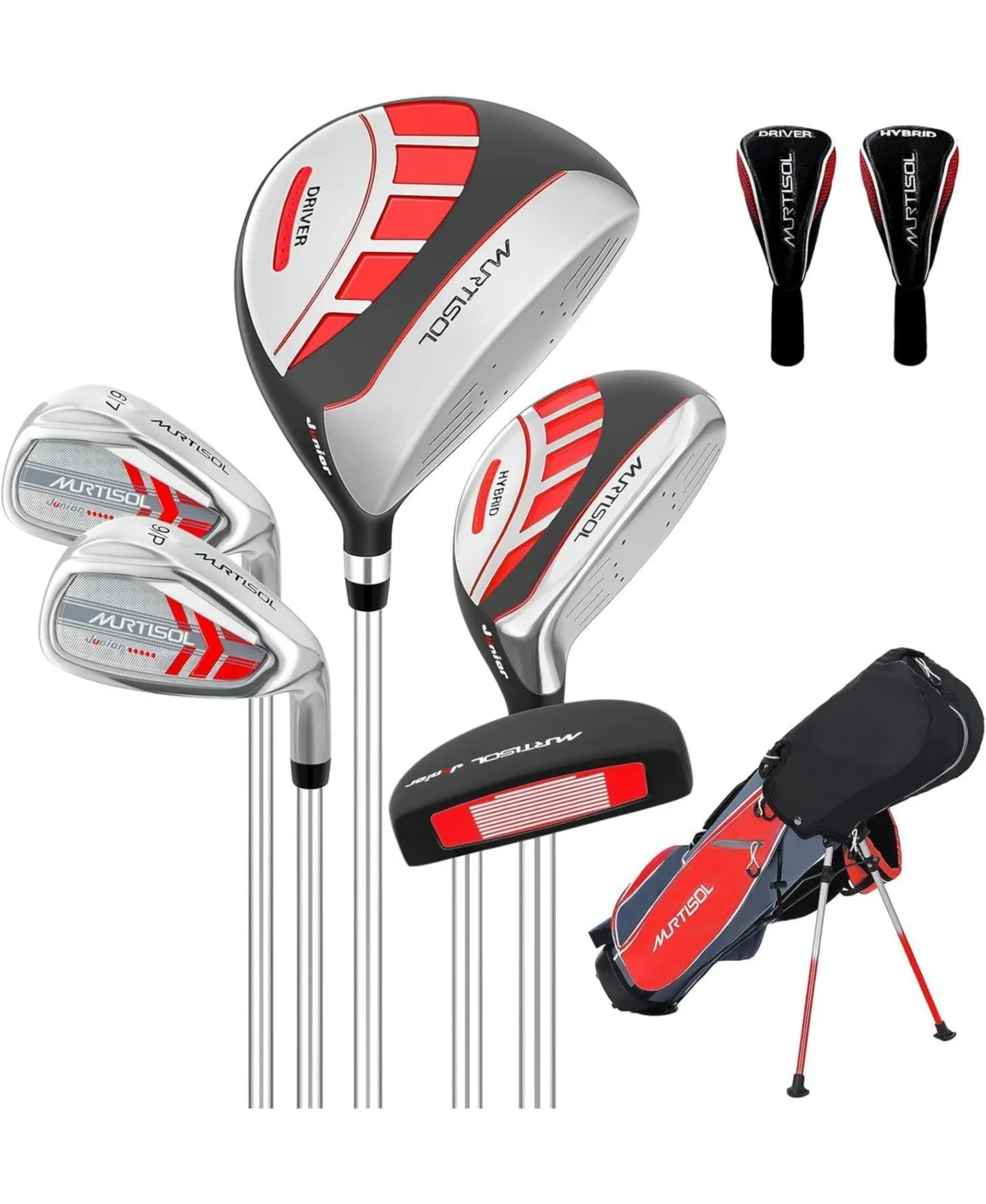 6-Piece Right-Hand Junior Golf Club Set with Driver Hybrid Irons and Putter and Stand Bag by Aoligeijs