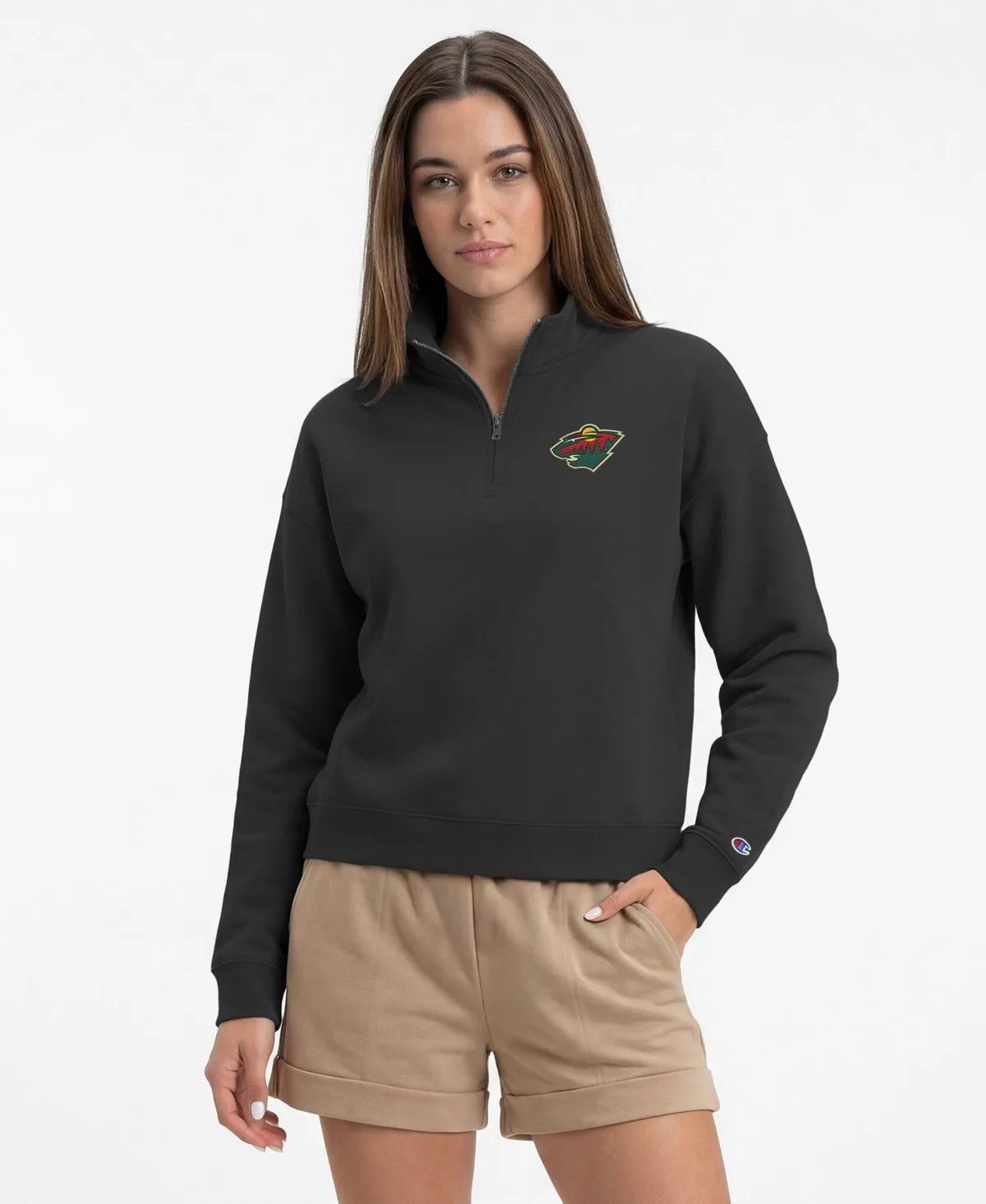 Powerblend Minnesota Wild Mock Neck Quarter-Zip Sweatshirt by Champion